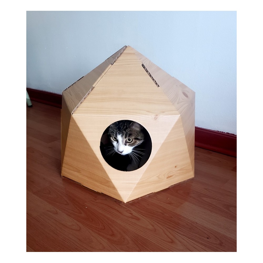 Casa para gatos de cartón - Iglú color madera